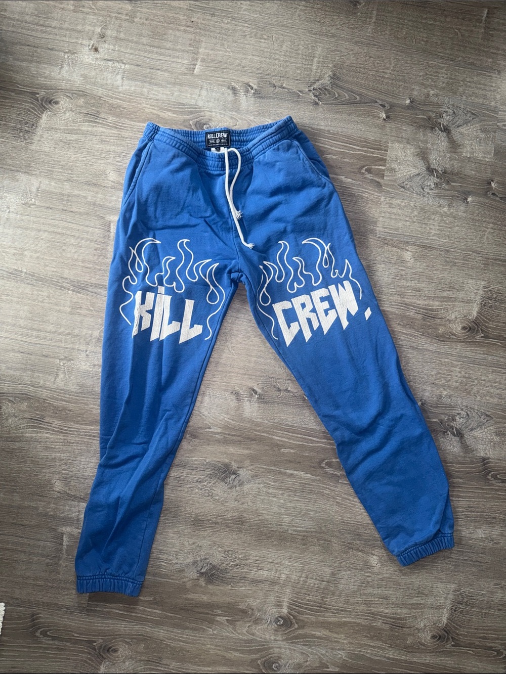 Kill Crew Royal Blue Joggers with White Flame Graphics